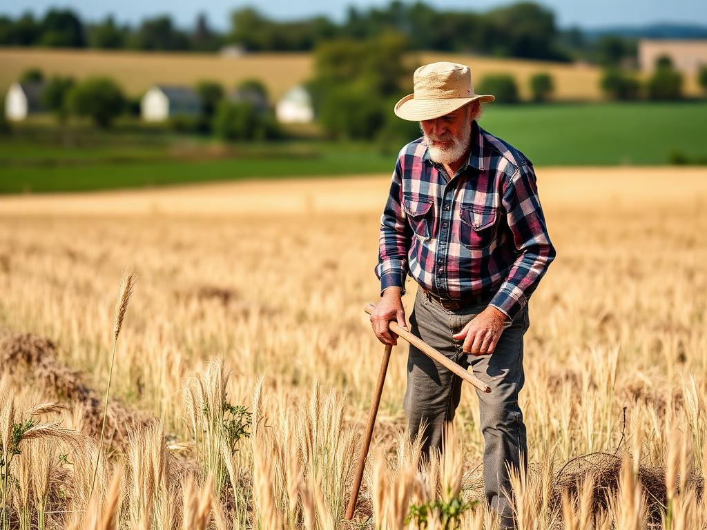 A farmer working outdoors alone in a field.